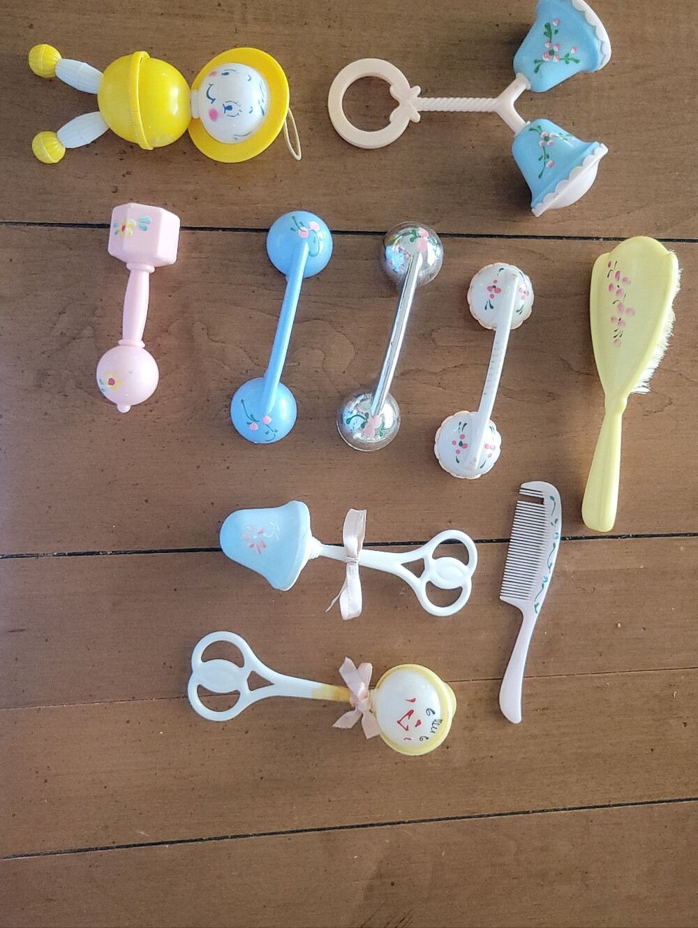 Vintage Baby Rattles With One Brush And Comb